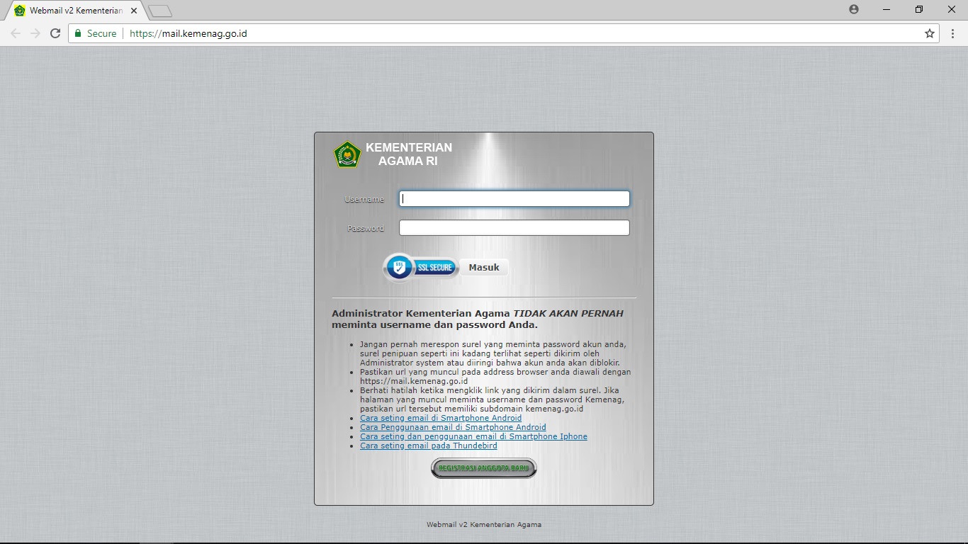 Website Portal Webmail Kementerian Agama